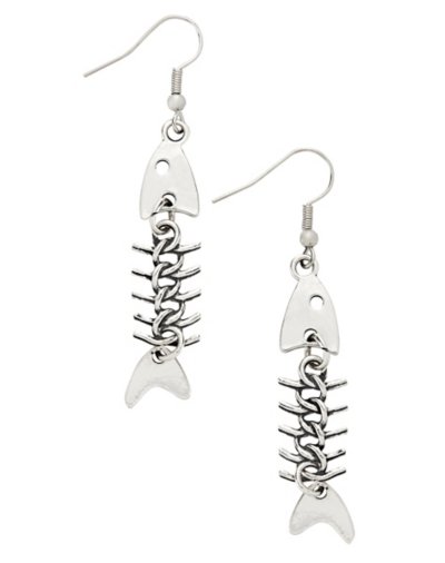 Silvertone Fish Bone Dangle Earrings