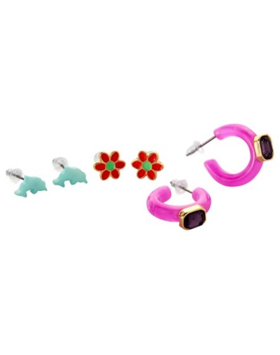 Multi-Pack Dolphin Flower Gem Earrings - 3 Pair