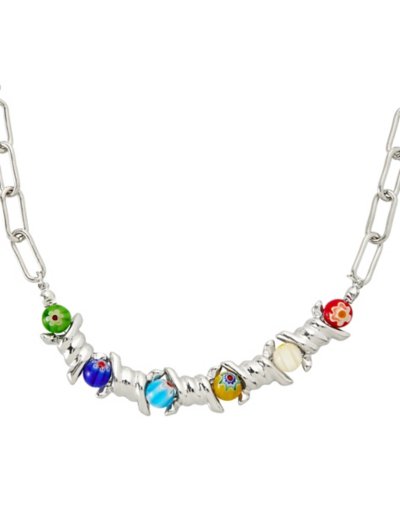 Multi-Color Bead and Barbed Wire Chain Necklace