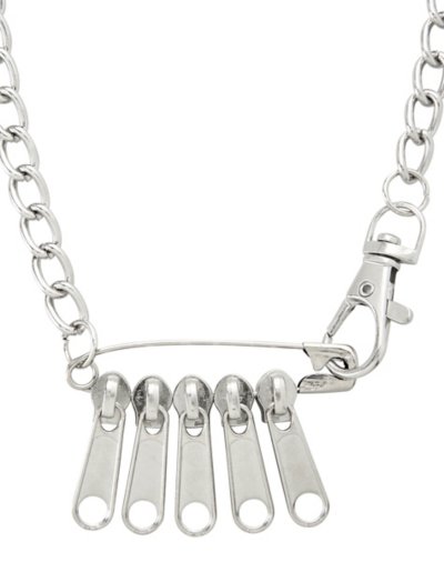 Safety Pin and Zipper Chain Necklace