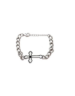 "Silvertone Gothic Cross Chain Bracelet"