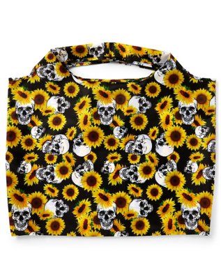 "Skull Sunflower Folding Tote Bag"