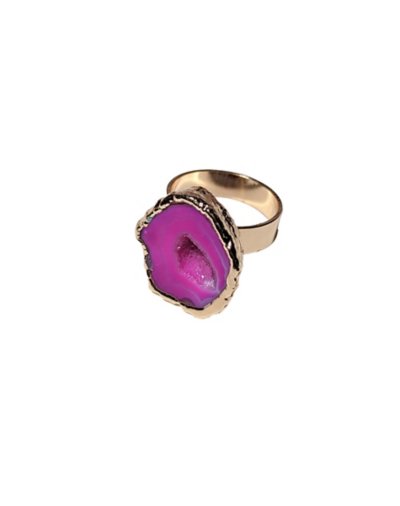 Magenta Halved Geode Ring