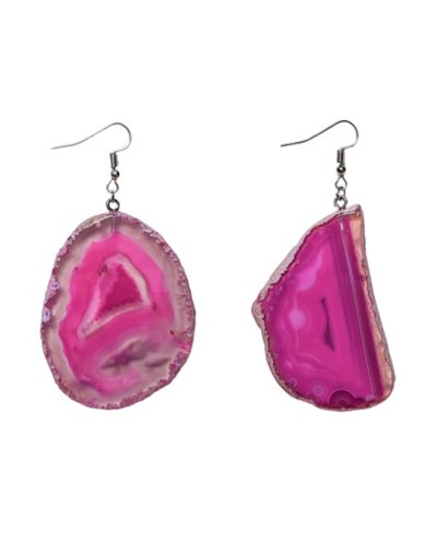 Pink Agate Geode Dangle Earrings