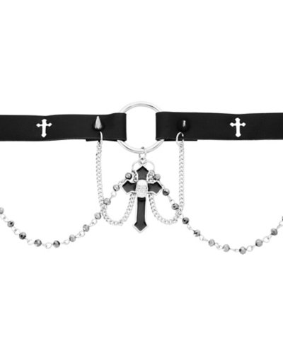 Cross Drop Chain Bead Choker Necklace