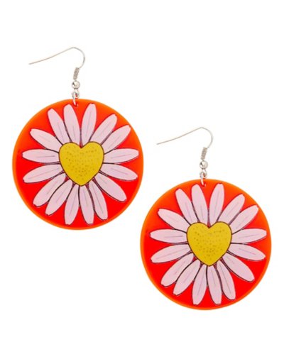 Red Heart Daisy Dangle Earrings