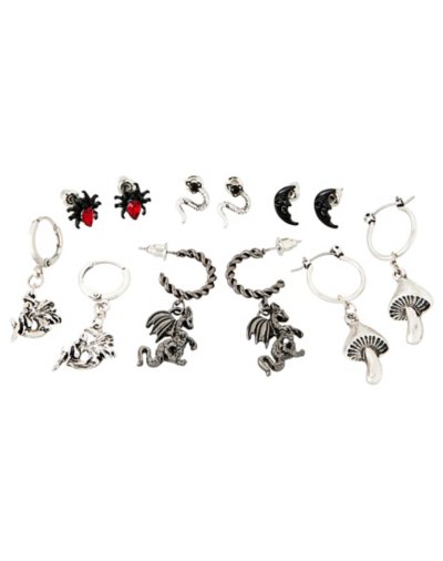 Multi-Pack Dragon Fairy and Spider Earrings - 9 Pack