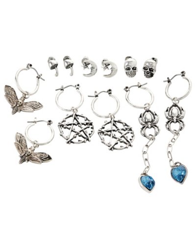 Multi-Pack Pengagram Moth Spider Skull Earrings - 6 Pack