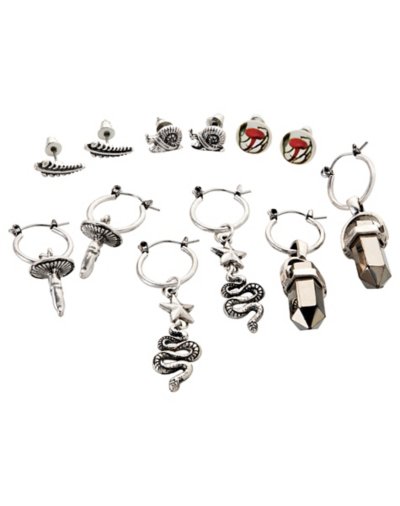 Multi-Pack Crystal Snake Mushroom Snail Earrings - 6 Pair