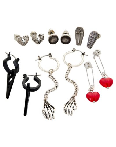 Multi-Pack Heart Skeleton Coffin Earrings - 6 Pack