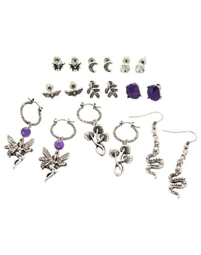 Multi-Pack Purple Fairy Snake Crystal Earrings - 9 Pack