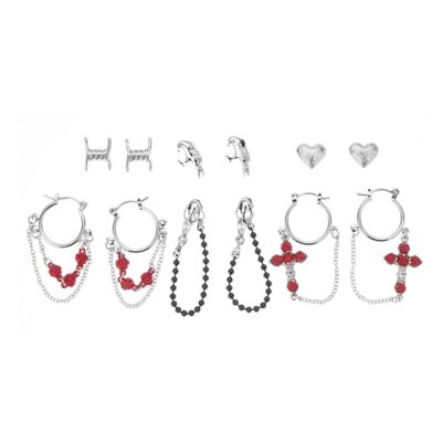 Multi-Pack Rose Heart Chain Dangle and Stud Earrings - 6 Pack