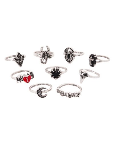 Multi-Pack Dark Gothic Rings - 9 Pack