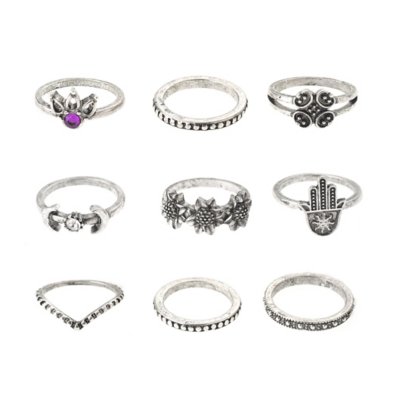 Multi-Pack Lotus Flower Ring Set - 9 Pack