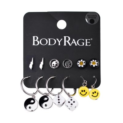 Multi-Pack Yin Yang Smiley Face Dice Lightning Bolt Flower Earrings -