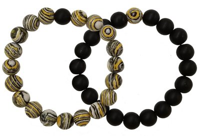 Yellow Swirl and Black Long Distance Beaded Bracelets - 2 Pack