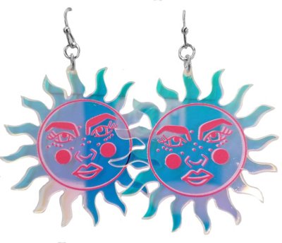 Holographic Sun Face Dangle Earrings