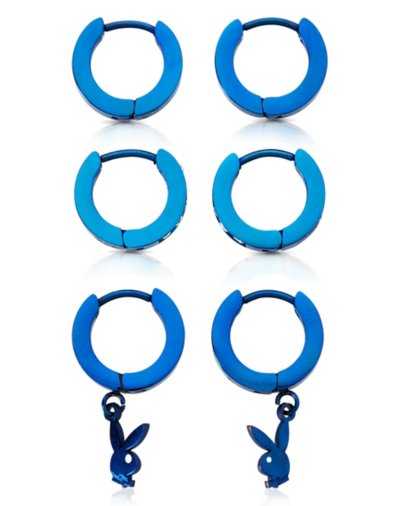 Multi-Pack Blue Playboy Bunny Dangle Hoop Earrings - 3 Pair