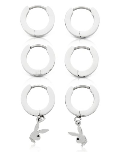 Multi-Pack CZ Playboy Bunny Hoop Huggie Dangle Earrings - 3 Pack