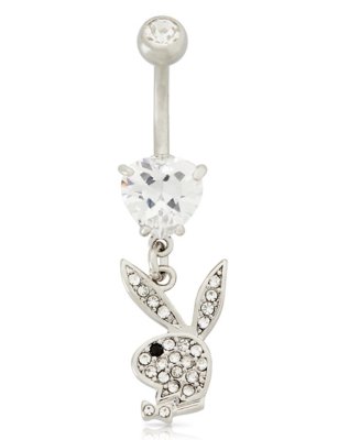 "CZ Playboy Bunny Dangle Belly Ring - 14 Gauge"