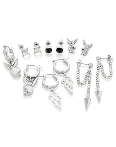 Multi-Pack CZ Flame and Playboy Bunny Earrings - 6 Pair