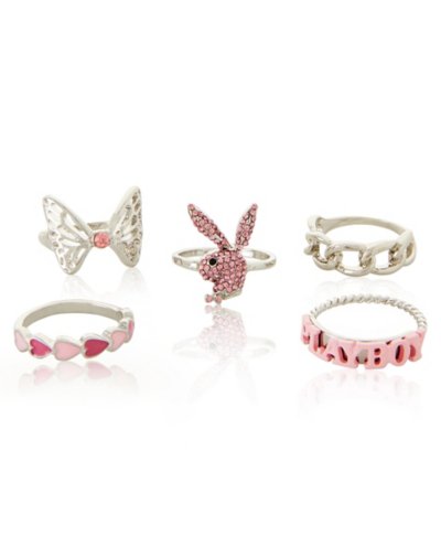 Multi-Pack CZ Playboy Bunny Heart Rings - 5 Pack