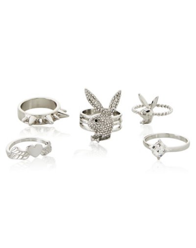 Multi-Pack Playboy Silvertone Ring Set - 5 Pack