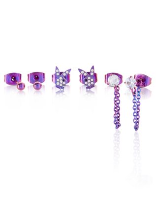 "Multi-Pack Purple Playboy Dangle Stud Earrings - 3 Pack"