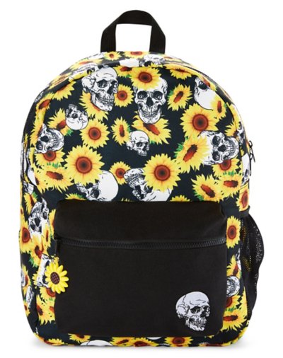 Black Sunflower and Skull Backpack