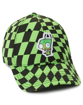 "Black and Green Checkered Zim Snapback Hat"