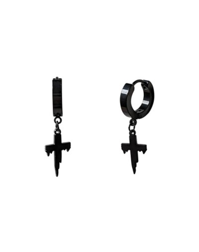 Black Drip Cross Hoop Dangle Earrings