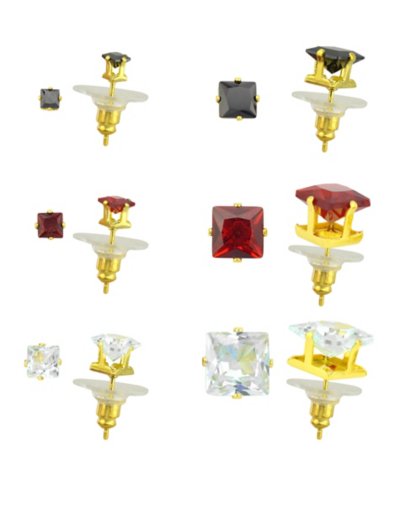 Multi-Pack Goldtone CZ Stud Earrings 6 Pack - 20 Gauge