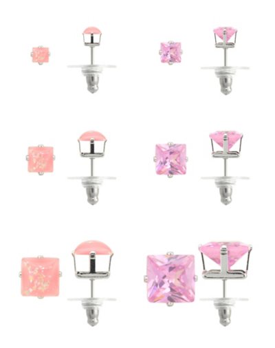 Multi-Pack CZ Pretty Pink Stud Earrings - 6 Pack