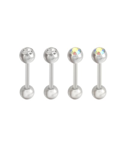 "Multi-Pack CZ and Aurora Borealis Silvertone Barbells 4 Pack - 14 Gaug"