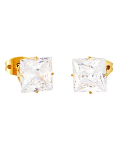 Square CZ Goldtone Titanium Stud Earrings