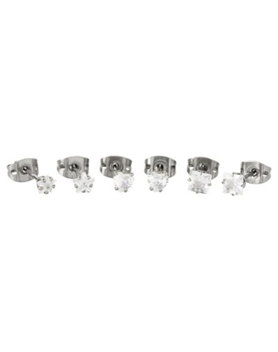 Multi-Pack Heart and Star CZ Titanium Stud Earrings - 3 Pair