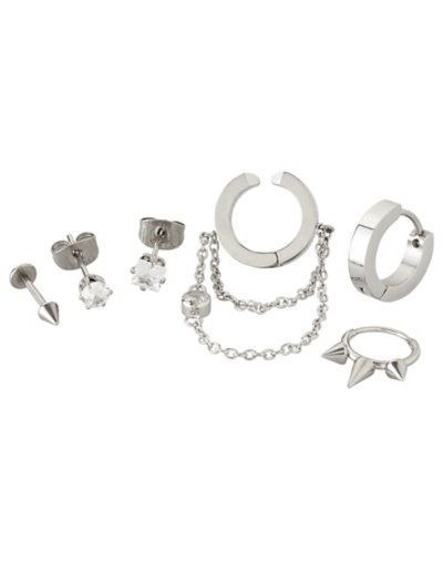 Multi-Pack Silvertone Assorted Stud Earrings and Huggie Hoop Earrings