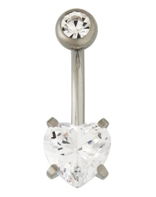 "CZ Heart Titanium Belly Ring - 14 Gauge"