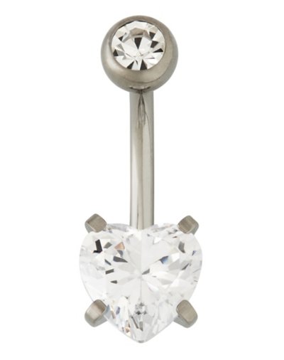 "CZ Heart Titanium Belly Ring - 14 Gauge"