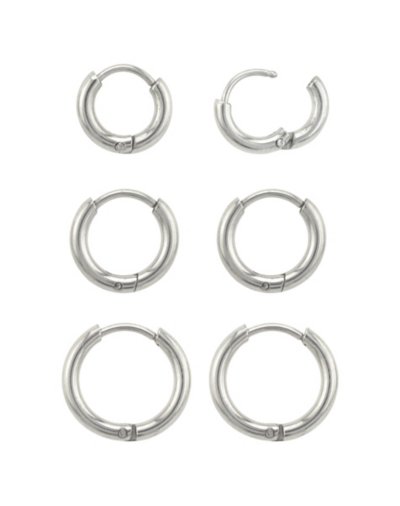 Multi-Pack Silvertone Huggie Hoop Earrings Graduated Sizes - 3 Pair