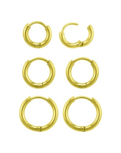 Multi-Pack Goldtone Huggie Hoop Earrings Graduated Sizes - 3 Pair