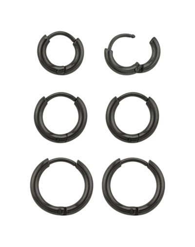 Multi-Pack Black Huggie Hoop Earrings Graduated Sizes - 3 Pair