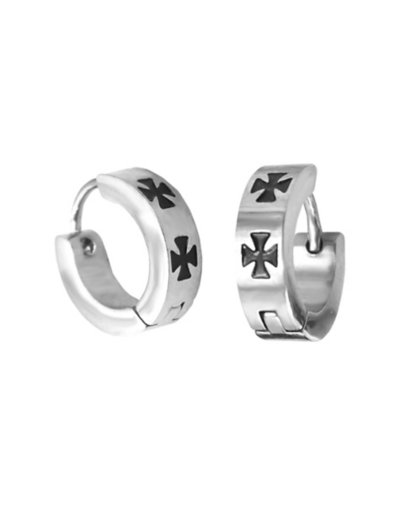 Silvertone Black Cross Huggie Hoop Earrings