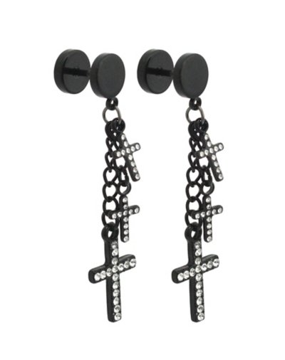 CZ Black Triple Cross Dangle Fake Plugs - 18 Gauge