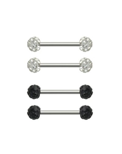 "Multi-Pack Black and Silvertone Pave Barbells 4 Pack - 14 Gauge"