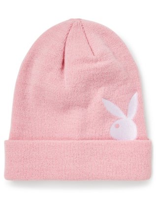 "Pink Playboy Rabbit Head Logo Cuff Beanie Hat"