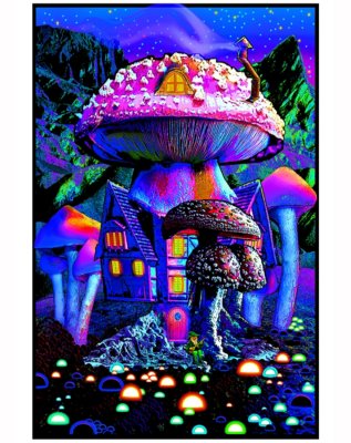 "Mushroom House Black Light Poster"