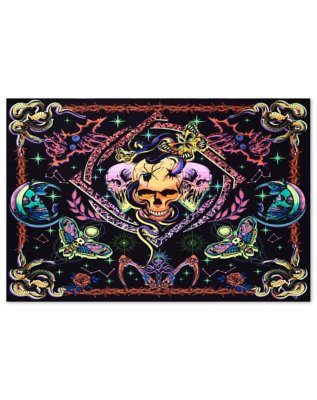 "Blacklight Skulls and Friends Tapestry"