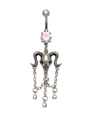 "CZ Baphomet Skull Dangle Belly Ring - 14 Gauge"