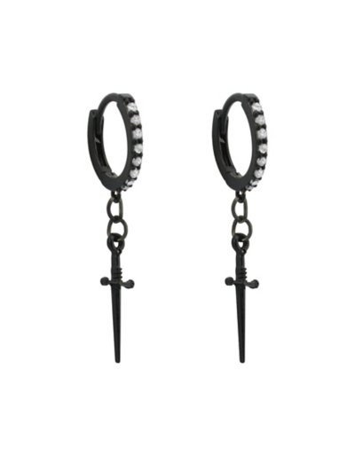 CZ Black Antique Pointy Dagger Handle Huggie Hoop Dangle Earrings